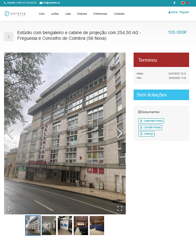 Página web do leilão do espaço