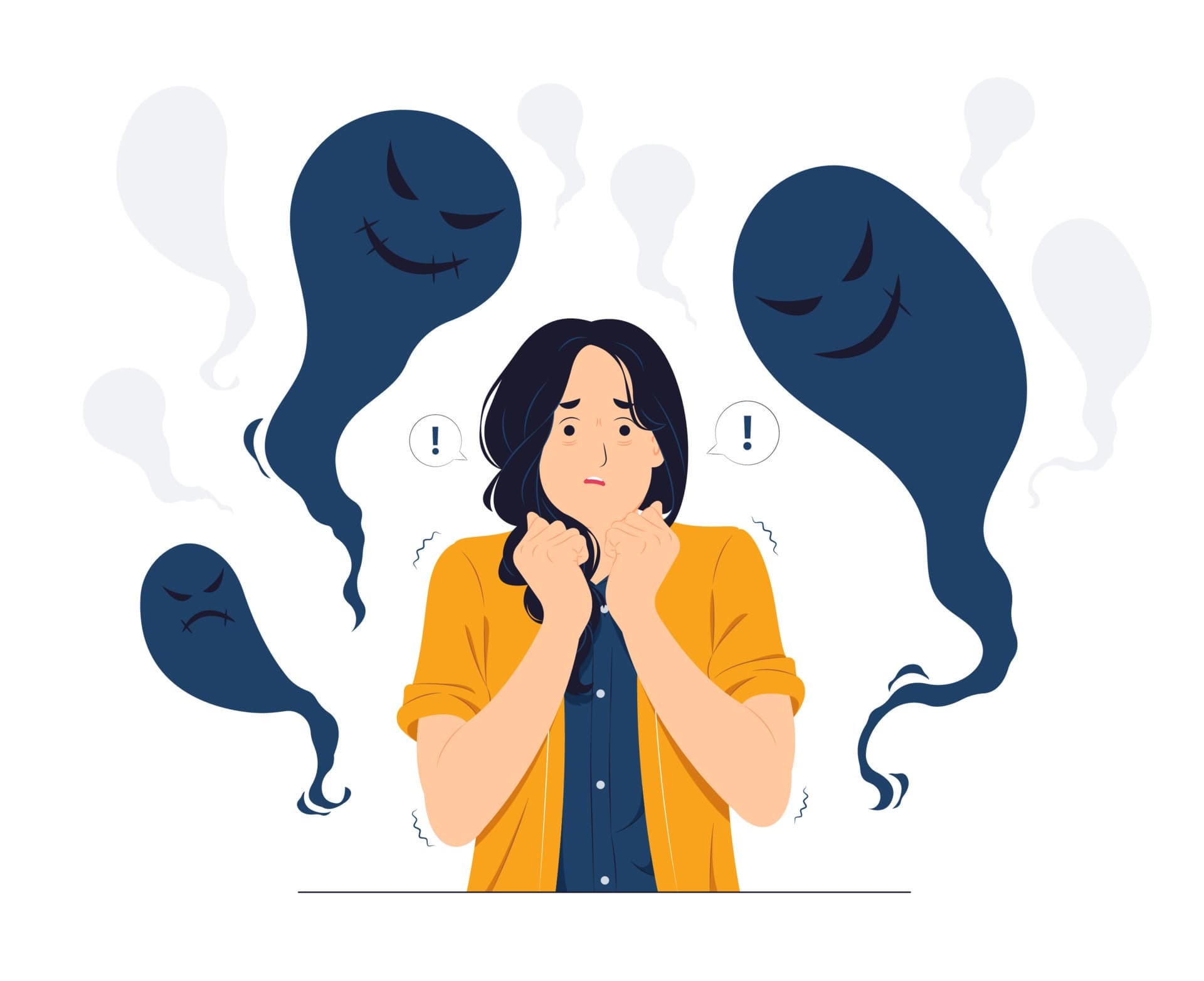 woman-with-schizophrenia-post-traumatic-stress-mental-disorder-shocked-scared-panic-anxiety-frustrated-fear-and-terrified-concept-illustration-free-vector
